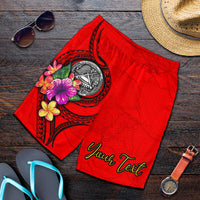 American Samoa Polynesian Custom Personalised Men's Shorts - Floral With Seal Red - Polynesian Pride