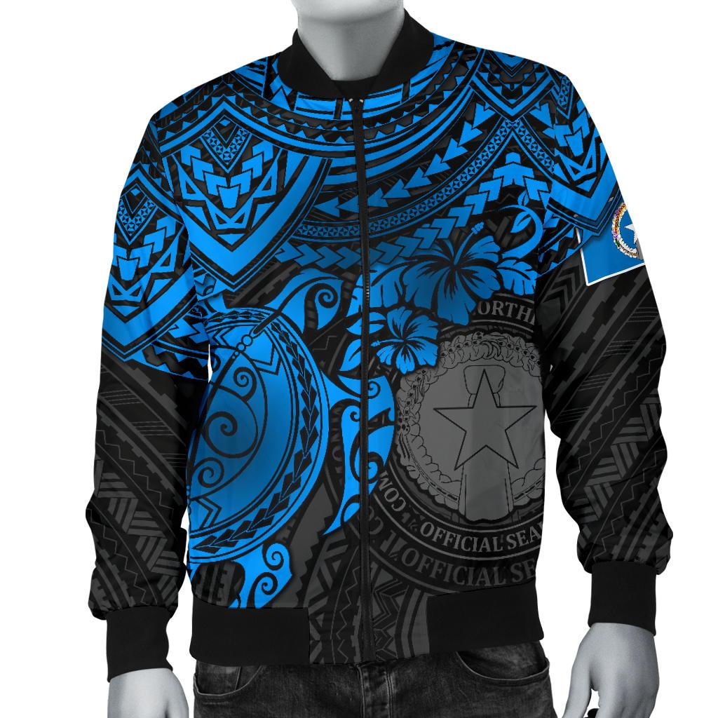 Northern Mariana Islands Polynesian Bomber Jacket (Men) - Blue Turtle - Polynesian Pride