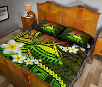 American Samoa Quilt Bed Set - Seal Of American Samoa With Plumeria Flowers - Polynesian Pride