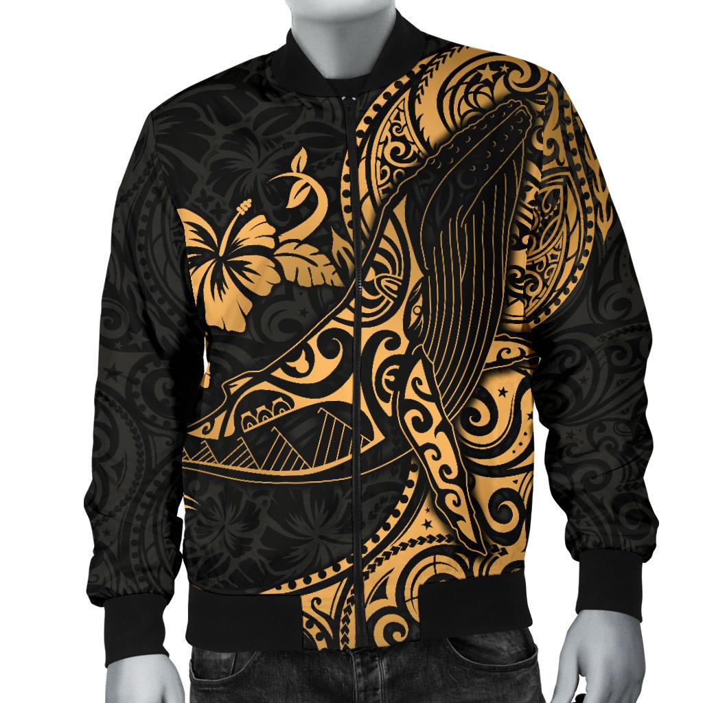 Polynesian Hawaii Men's Bomber Jacket - Polynesian Golden Humpback Whale - Polynesian Pride