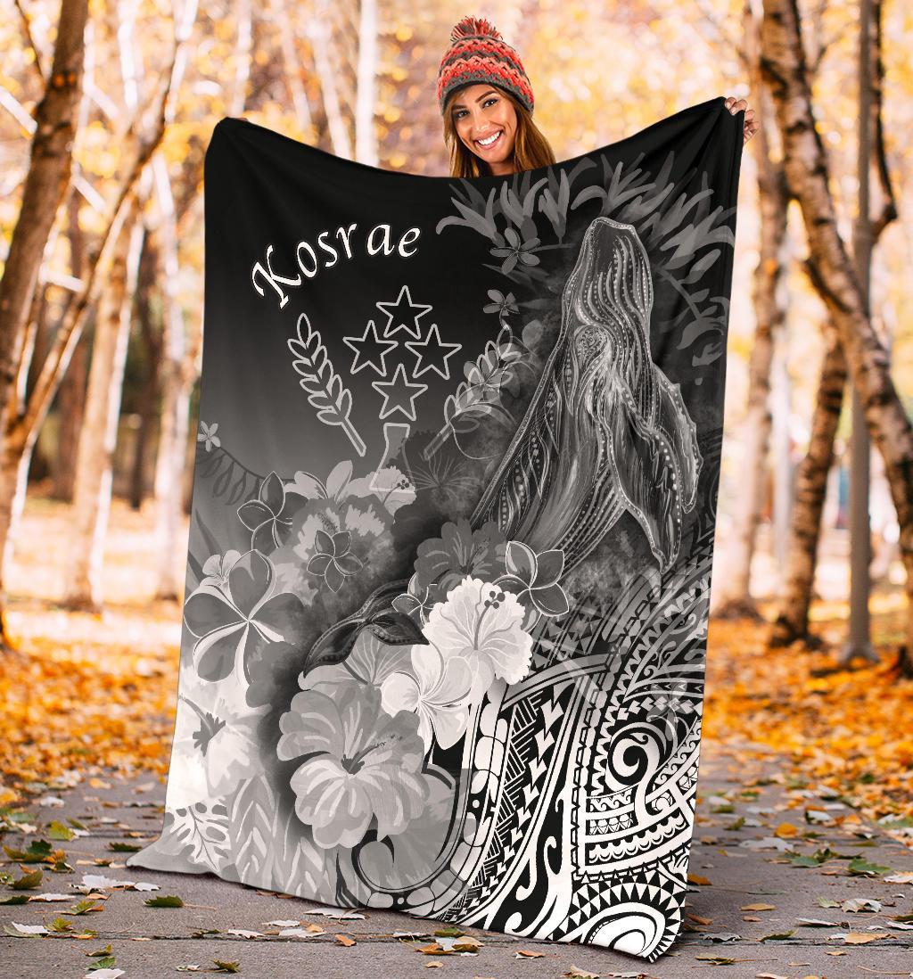 Kosrae Premium Blanket - Humpback Whale with Tropical Flowers (White) - Polynesian Pride