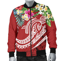 Papua New Guinea Polynesian Men's Bomber Jacket - Summer Plumeria (Red) - Polynesian Pride