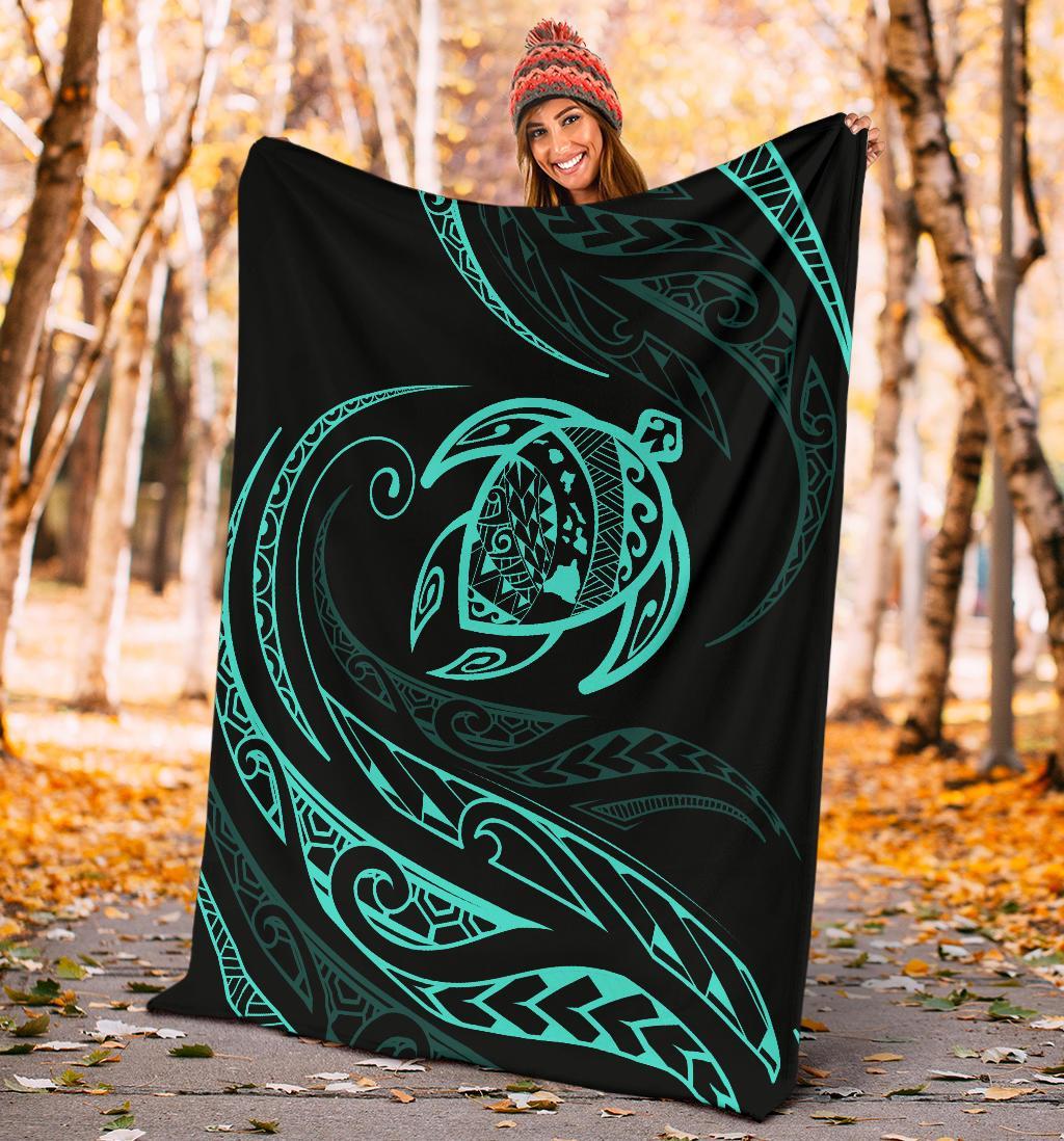 Hawaii Turtle Premium Blanket - Turquoise - Frida Style - Polynesian Pride