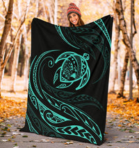 Hawaii Turtle Premium Blanket - Turquoise - Frida Style - Polynesian Pride