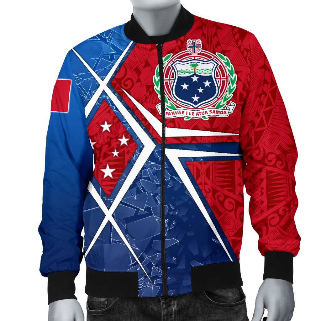Samoa Men's Bomber Jacket - Samoa Flag with Polynesian Patterns - Polynesian Pride