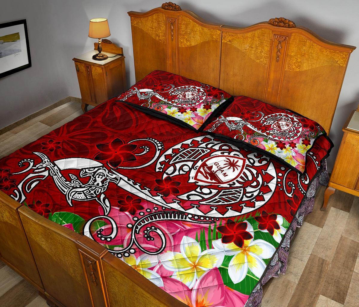Guam Quilt Bed Set - Turtle Plumeria (Red) - Polynesian Pride