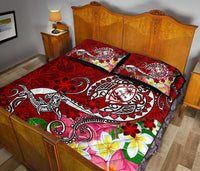 Guam Quilt Bed Set - Turtle Plumeria (Red) - Polynesian Pride