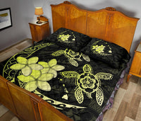 Hawaii Polynesian Turtle Plumeria Quilt Bed Set - Pog Style Yellow - Polynesian Pride