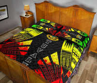 Tuvalu Quilt Bed Set - Tuvalu Coat Of Arms Reggae Tattoo Style - Polynesian Pride
