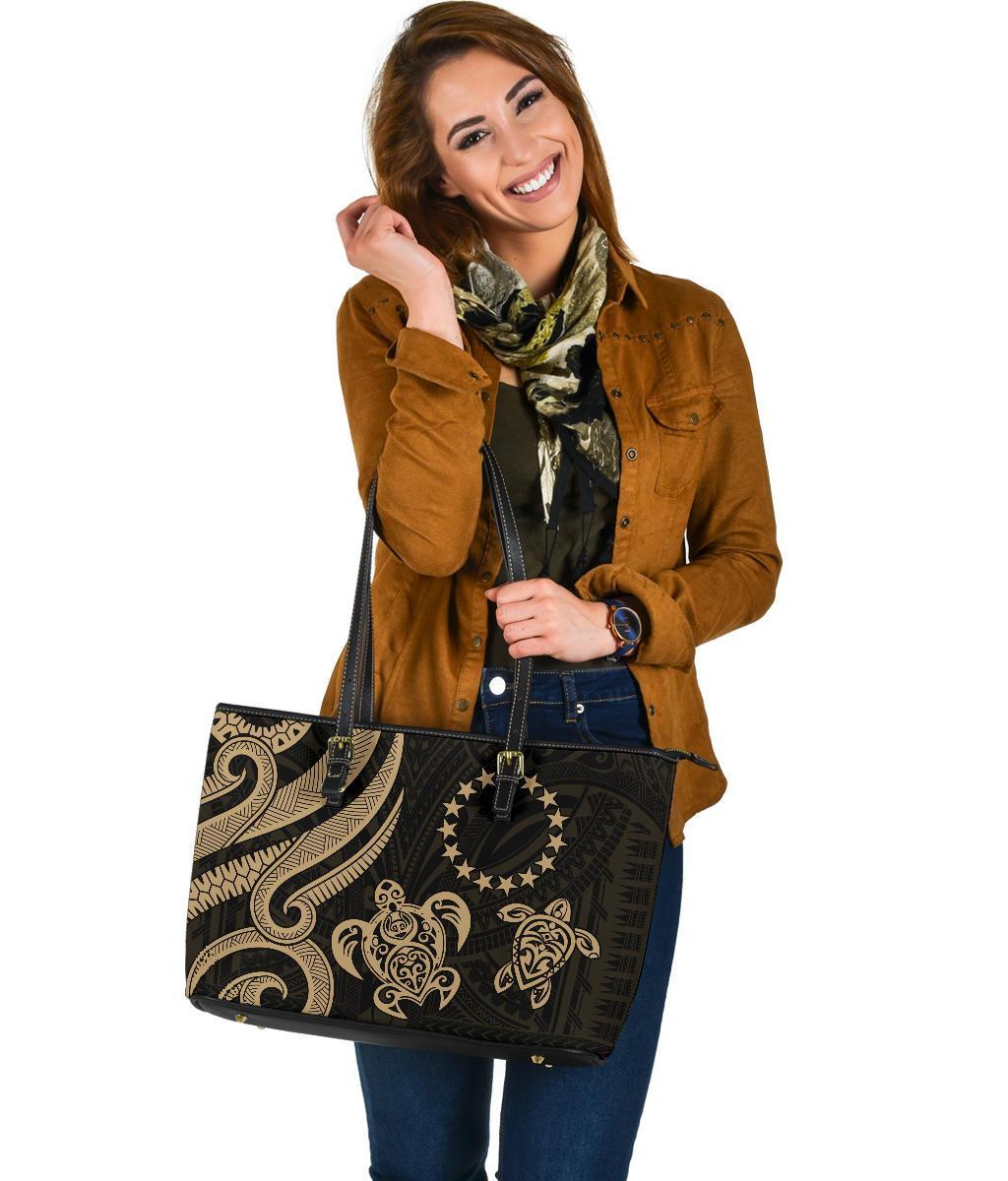 Cook Islands Leather Tote Bag - Gold Tentacle Turtle - Polynesian Pride