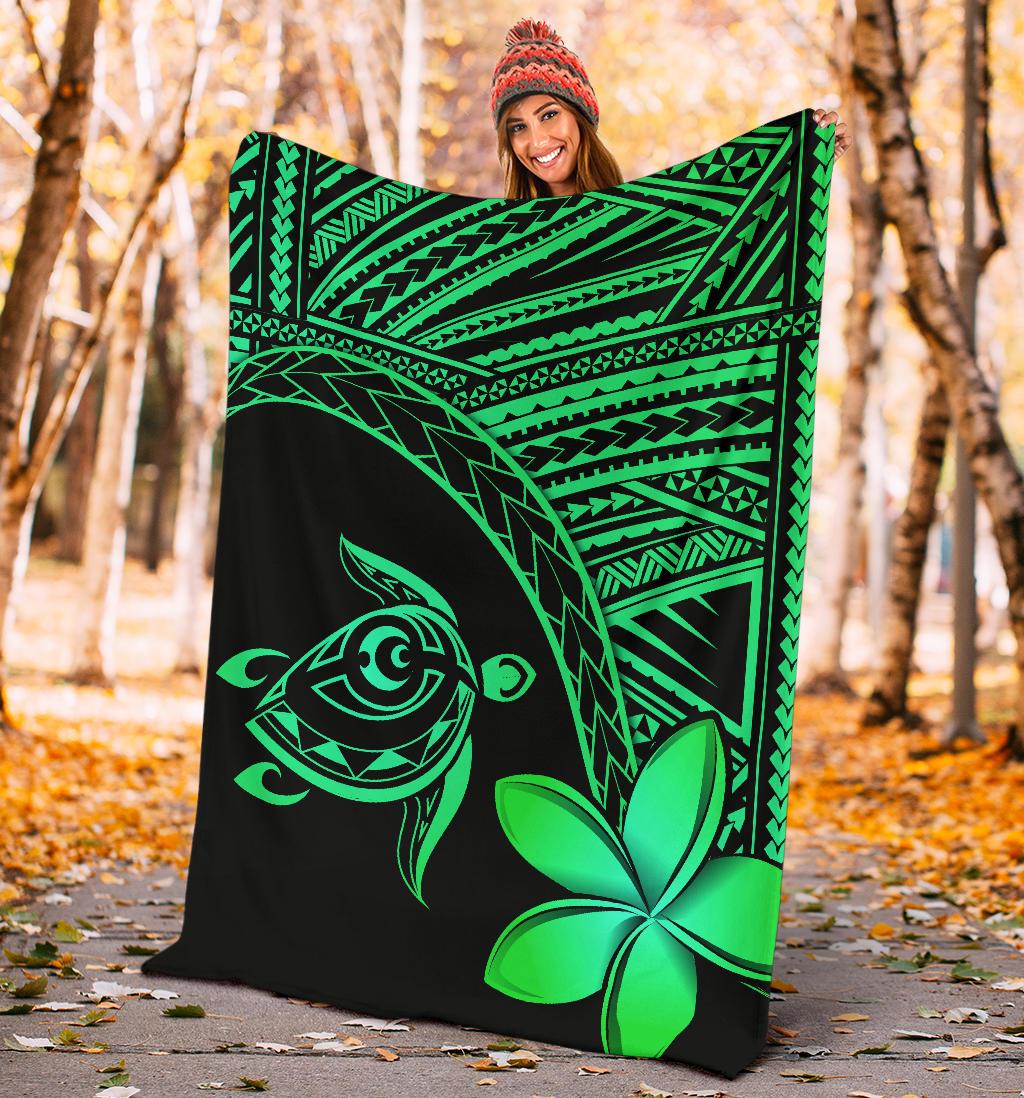 Hawaii Premium Blanket - Hawaii Turtle Plumeria Green - Polynesian Pride