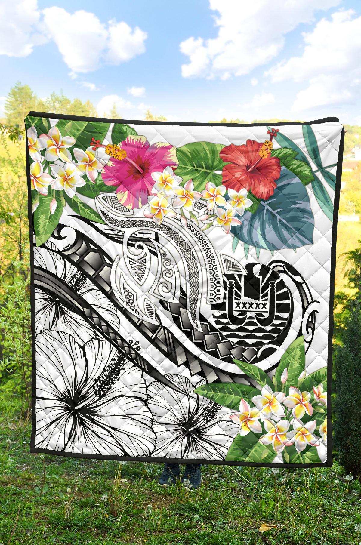 Tahiti Polynesian Premium Quilt - Summer Plumeria (White) - Polynesian Pride