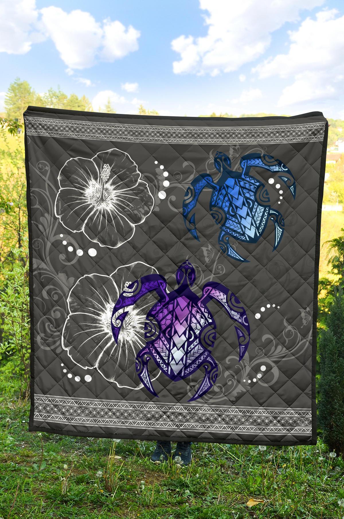 Hawaii Turtle Hibiscus Polynesian Premium Quilt - Miki Style - Polynesian Pride