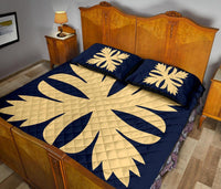 Hawaiian Royal Pattern Quilt Bed Set - Indigo - C3 Style - Polynesian Pride