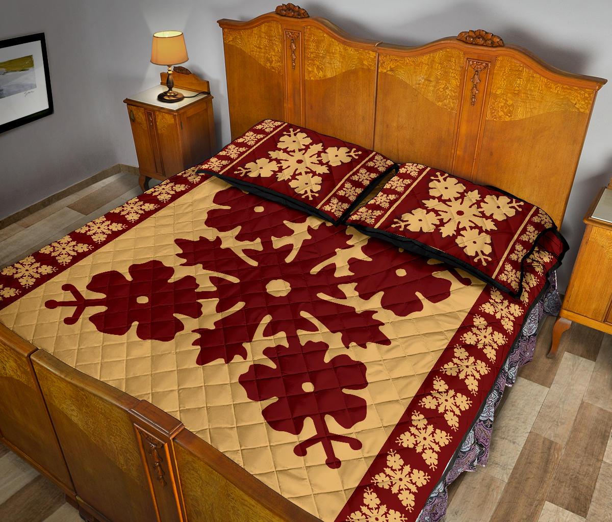 Hawaiian Quilt Pattern Hibiscus Nice Quilt Bed Set - Polynesian Pride