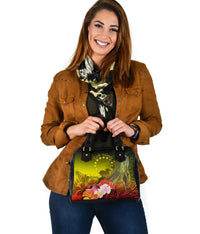Cook Islands Shoulder Handbag - Humpback Whale with Tropical Flowers (Yellow) - Polynesian Pride