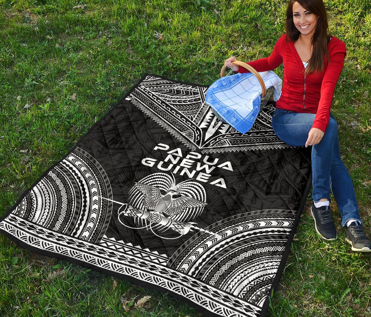 Papua New Guinea Premium Quilt - Papua New Guinea Coat Of ArmsPolynesian Chief Black Version - Polynesian Pride