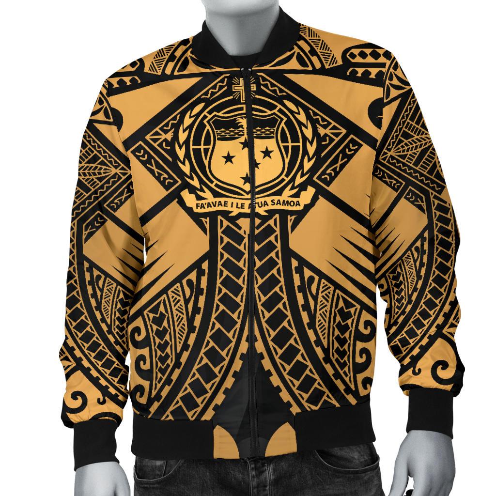 Samoa Polynesian Men's Bomber Jacket - Samoa Gold Seal with Polynesian Tattoo - Polynesian Pride