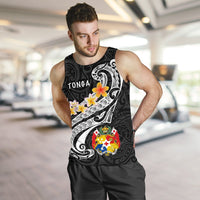 Tonga Men's Tank Top - Tonga Seal Polynesian Patterns Plumeria (Black) - Polynesian Pride