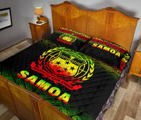 Samoa Quilt Bed Set - Samoa Coat Of Arms Polynesian Tattoo Black Fog Reggae Version - Polynesian Pride