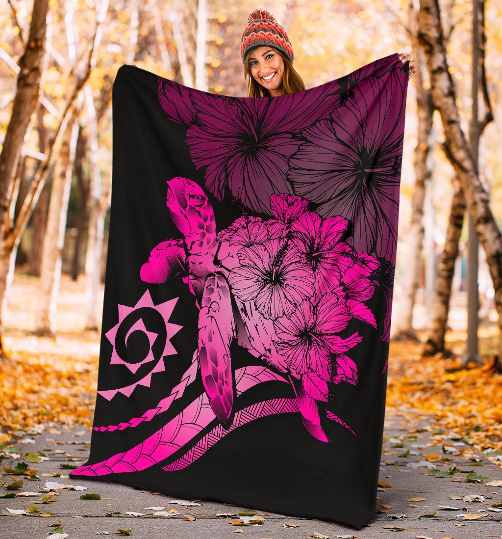Hawaii Turtle Hibiscus Polynesian Vintage Premium Blanket - Pink - Polynesian Pride