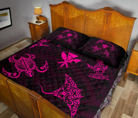 Hawaii Map Kanaka Polynesian Quilt Bed Set Circle Underwater Pink - Polynesian Pride
