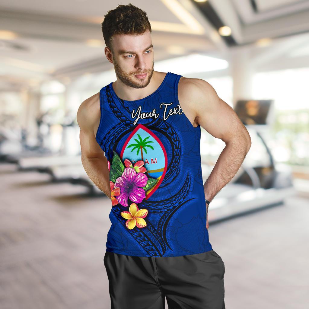 Guam Polynesian Custom Personalised Men's Tank Top - Floral With Seal Blue - Polynesian Pride