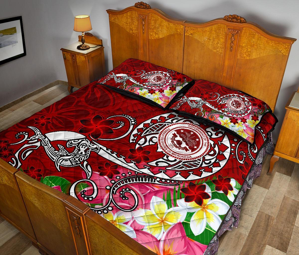 FSM Custom Personalised Quilt Bed Set - Turtle Plumeria (Red) - Polynesian Pride