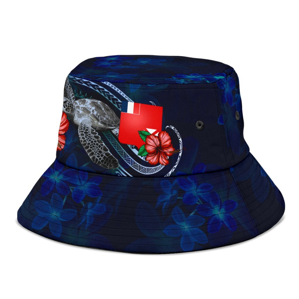 Wallis and Futuna Polynesian Bucket Hat - Blue Turtle Hibiscus - Polynesian Pride
