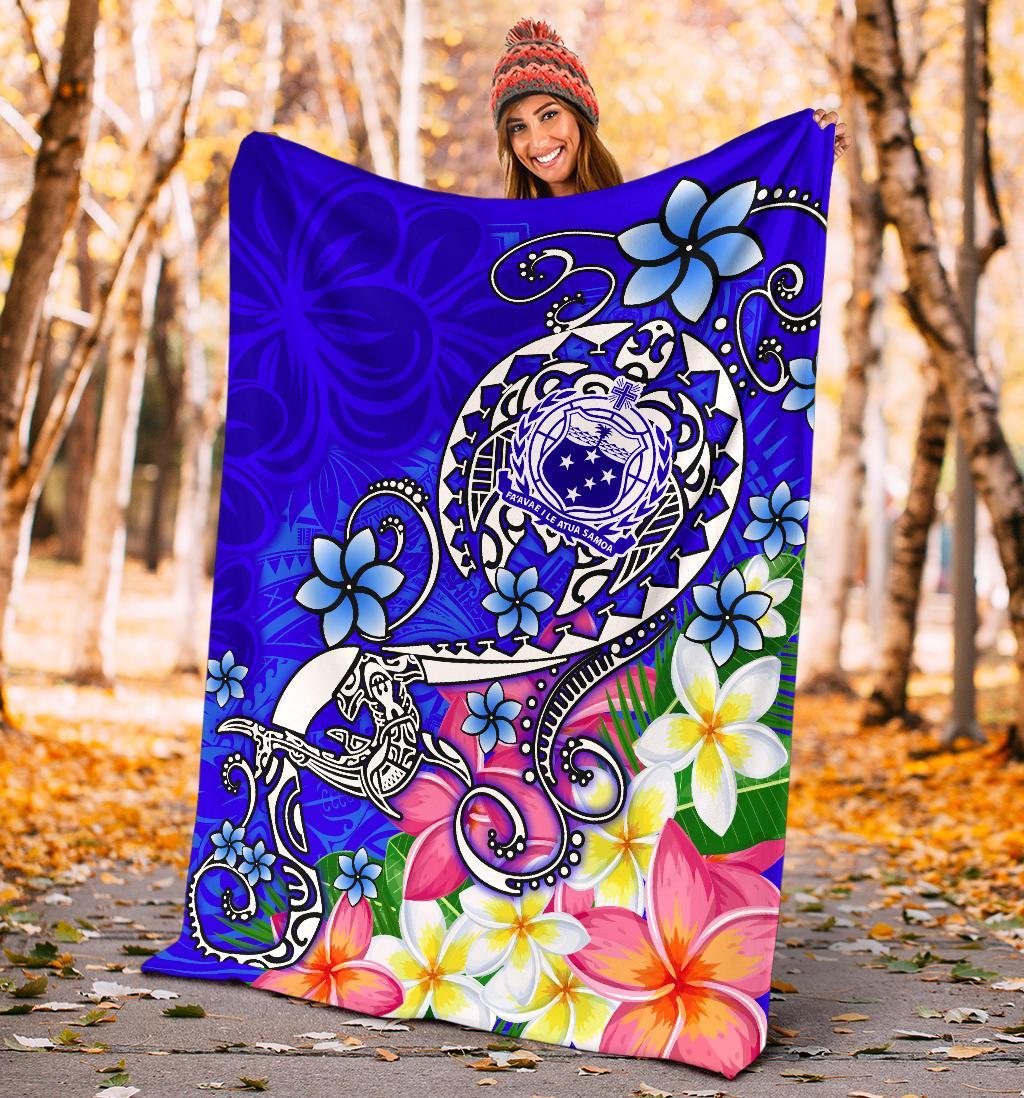 Samoa Premium Blanket - Turtle Plumeria (Blue) - Polynesian Pride