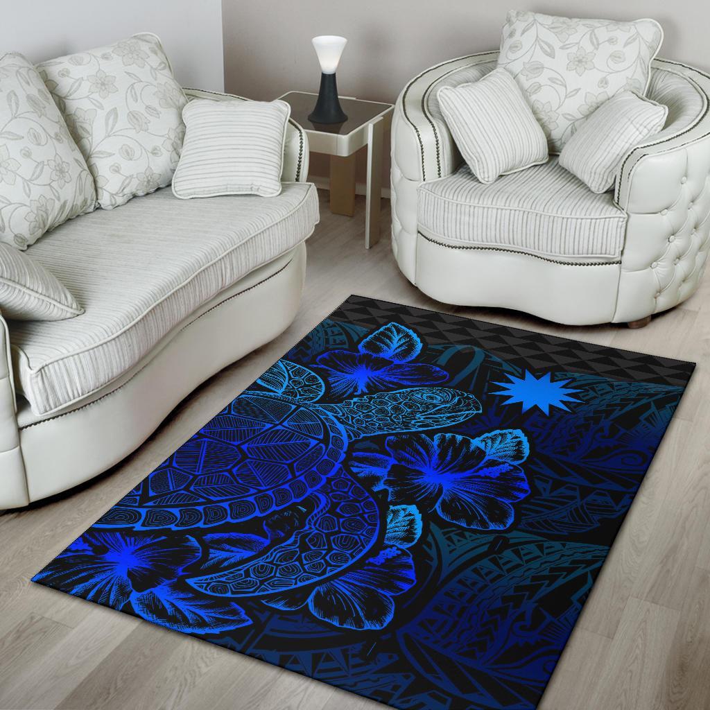 Nauru Area Rugs Turtle Hibiscus Blue - Polynesian Pride
