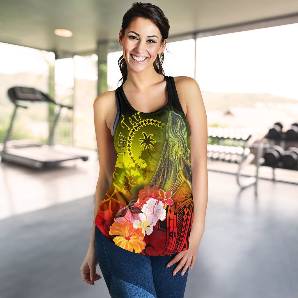 Custom Personalised Chuuk Women's Racerback Tank - Humpback Whale with Tropical Flowers (Yellow) - Polynesian Pride