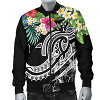 Kosrae Polynesian Men's Bomber Jacket - Summer Plumeria (Black) - Polynesian Pride
