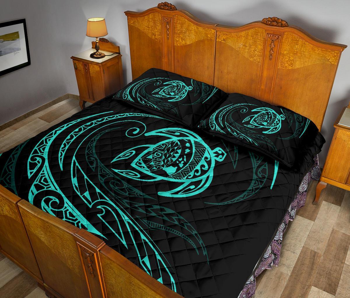 Hawaii Turtle Quilt Bed Set - Turquoise - Frida Style - Polynesian Pride