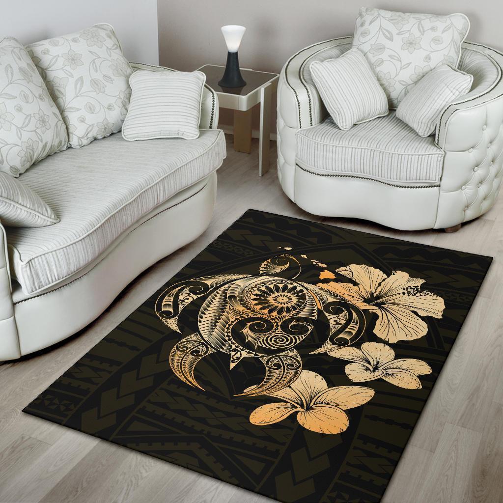 Hibiscus Plumeria Mix Polynesian Turtle Area Rug AH - Polynesian Pride
