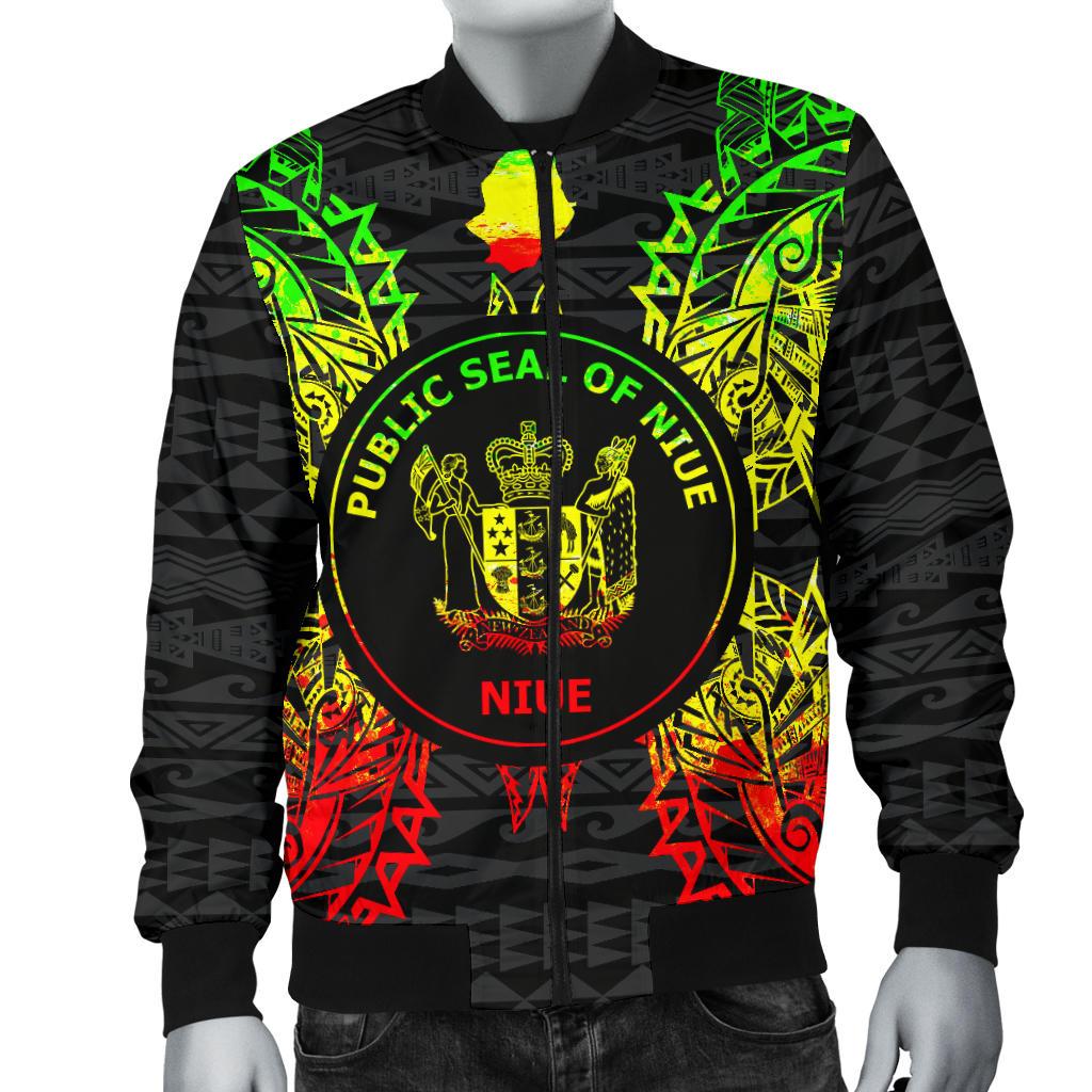 Niue Polynesian Men's Bomber Jacket Map Reggae - Polynesian Pride
