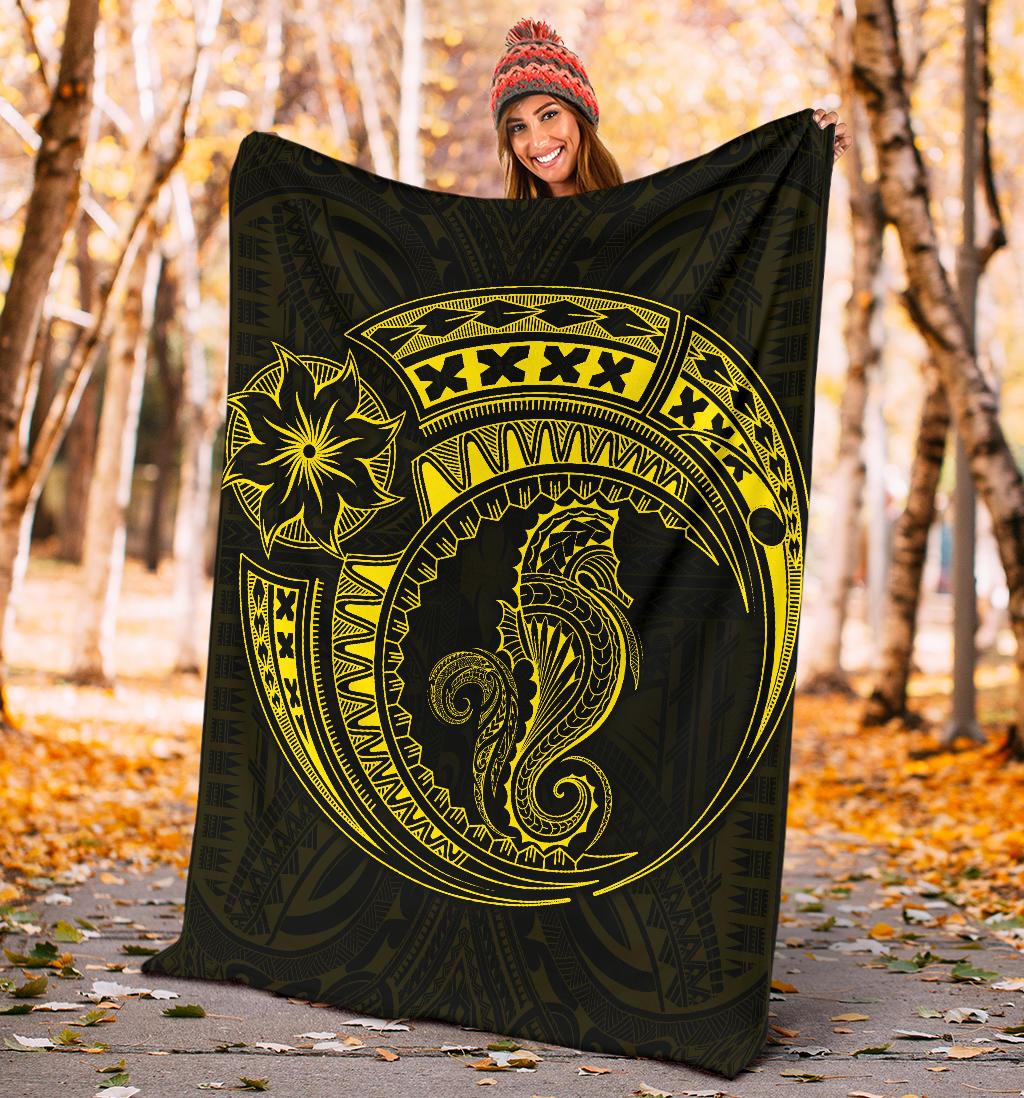 Seahorse Polynesian Blanket - Polynesian Tattoo Yellow - Polynesian Pride