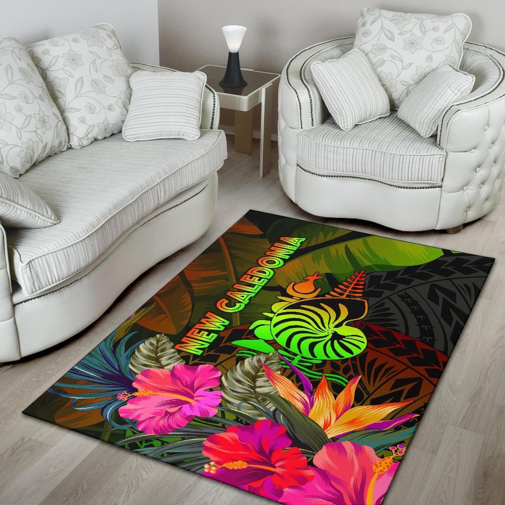 New Caledonia Polynesian Area Rug - Hibiscus and Banana Leaves - Polynesian Pride