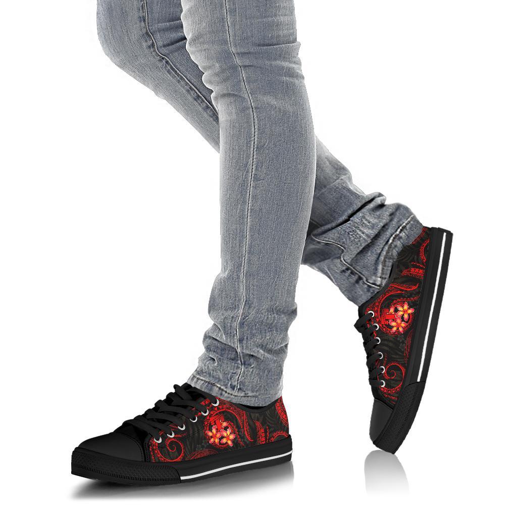 Tonga Polynesian Low Top Shoes - Red Plumeria - Polynesian Pride