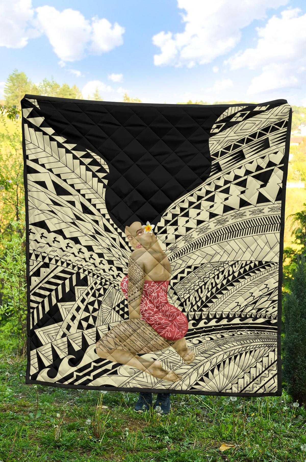 Hawaii Polynesian Hula Girl Wearing Plumeria Premium Quilt - Polynesian Pride