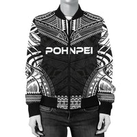 Pohnpei Polynesian Chief Women'S Bomber Jacket - Black Version - Polynesian Pride