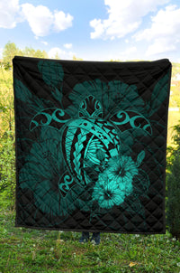 Hawaii Hibiscus Premium Quilt - Harold Turtle - Turquoise - Polynesian Pride