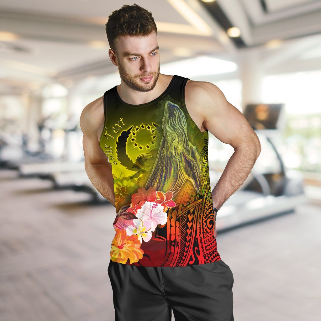 Pohnpei Custom Personalised Men's Tank Top - Humpback Whale with Tropical Flowers (Yellow) - Polynesian Pride