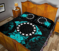 Cook Islands Polynesian Quilt Bed Set Hibiscus Turquoise - Polynesian Pride