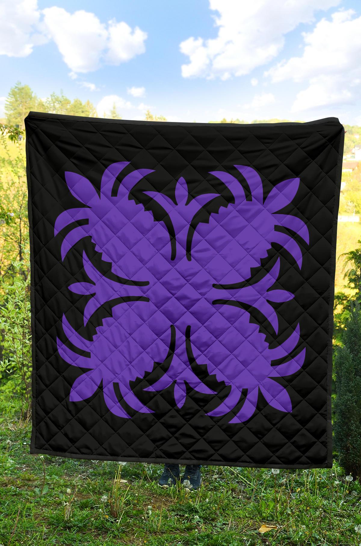 Hawaiian Premium Quilt Royal Pattern - Black And Purple - A2 Style - Polynesian Pride