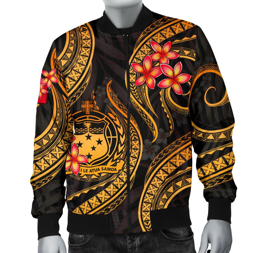 Samoa Polynesian Men Bomber Jacket - Gold Plumeria - Polynesian Pride