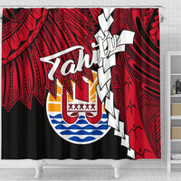 Tahiti Polynesian Shower Curtain - Tribal Wave Tattoo Flag Style - Polynesian Pride