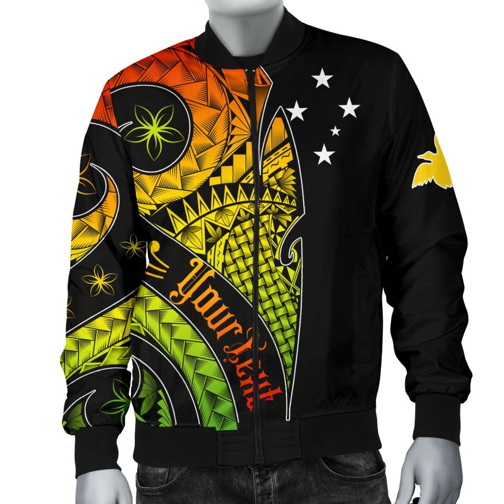 Papua New Guinea Personalised Men's Bomber Jacket - PNG Bird And Polynesian Decorative Pattern - Polynesian Pride