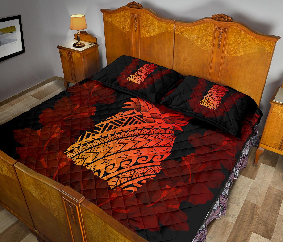 Hawaii Pineapple Hibiscus Quilt Bed Set - Polynesian Pride