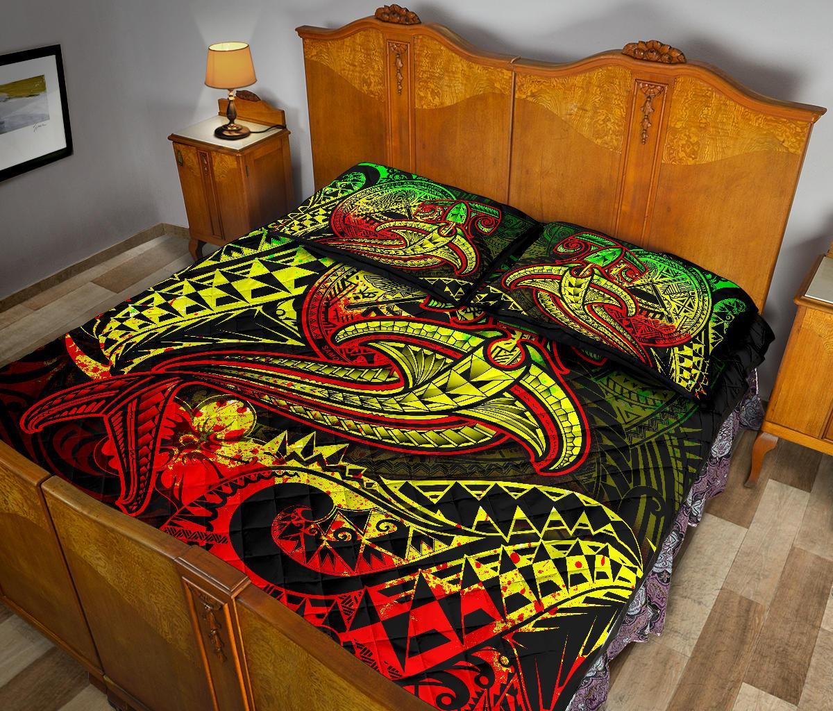 American Samoa Quilt Bed Set - Reggae Shark Polynesian Tattoo - Polynesian Pride
